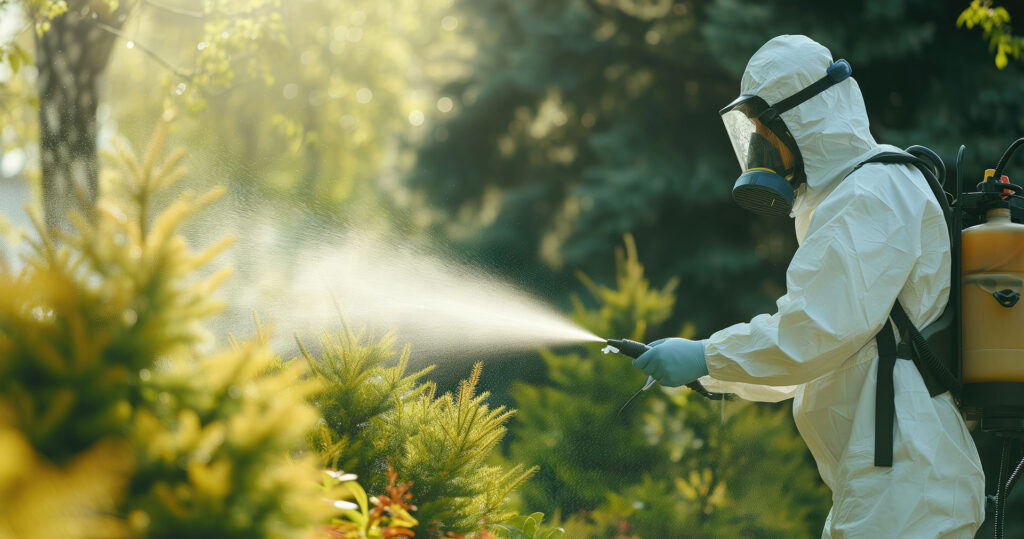 Man-In-Protective-Suit-Spraying-Trees