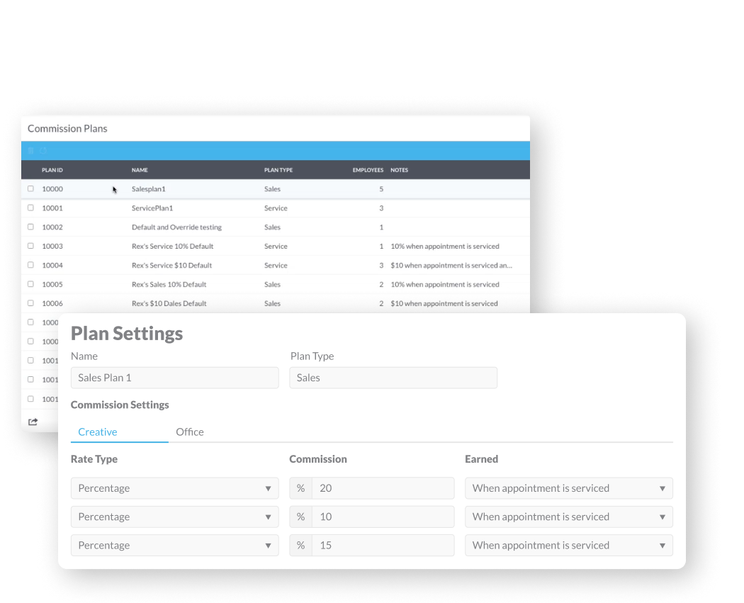 Screenshots of Commission screens and dashboards