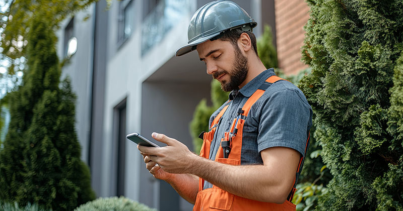 Landscaper using app on a phone