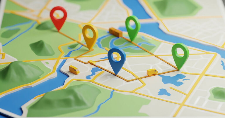 Map-with-pins-showing-route-planning-concept