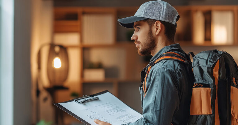 Pest-control-tech-holding-clipboard-with-inspection-report