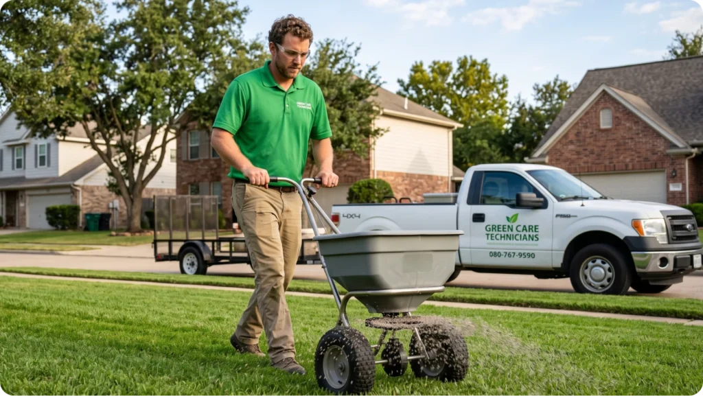 a person working on a lawn during a season job