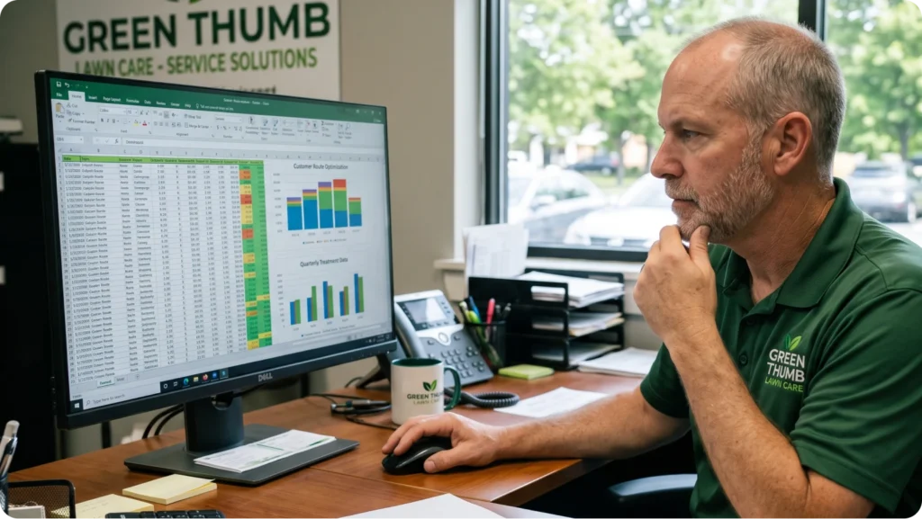 a person reviewing their lawn care businesses metrics